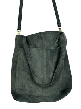 Madewell Medium Transport Cow Leather Corduroy Suede Tote Bag Dark Green